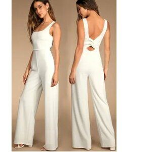 Lulus Positive Twist White Sleeveless Twist-Back Wide-Leg Jumpsuit Small NWOT